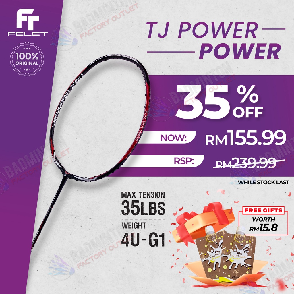 FELET TJ Power-Power Badminton Racket (Black Red) 4UG1 Raket Shopee Singapore