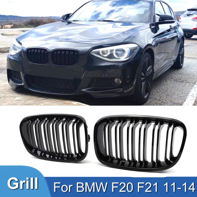 Pulleco Car Front Bumper Kidney Grille Racing Grills For BMW 1 Series F20 F21 11-14 Replacement Double Slat Gloss Black