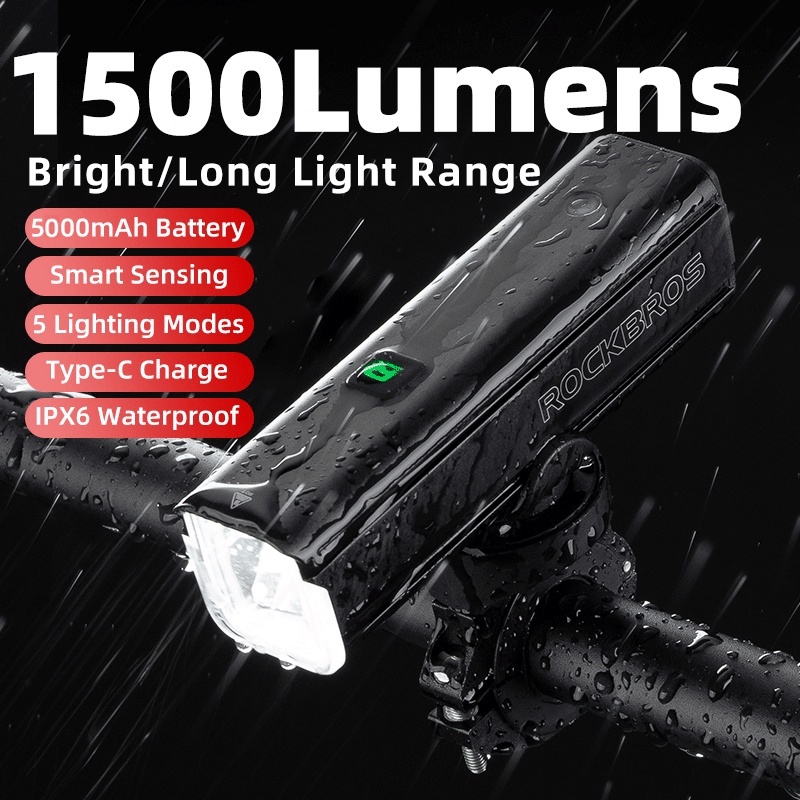 ROCKBROS 5000mAh Bicycle Light Cycling Power Bank Waterproof Bike Front  Light