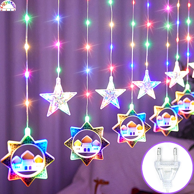Ligyetor Malay Islamic LED Lights 4.2M Sun Moon Curtain String Lights