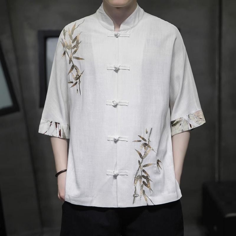 Chinese style linen shirt, men's short sleeved shirt, Chinese style ...