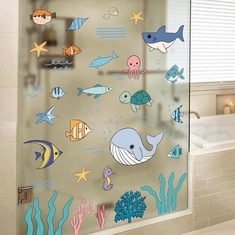 Bathroom tile glass door stickers waterproof wall self-adhesive toilet ...