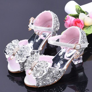 Childrens silver deals heeled shoes