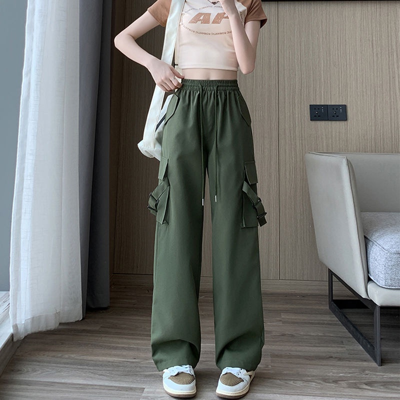 Overalls Summer American Retro QuickDrying Pants Women's HighWaisted Loose Slim Straight Wide