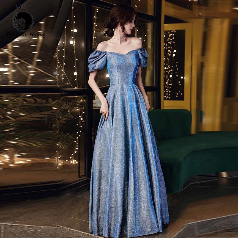 Women Dresses Long rok panjang pakaian jamuan baju wanita Starry sky  evening dress, new blue long sequin bridesmaid group temperament, annual  meeting sister dress, officiating ban