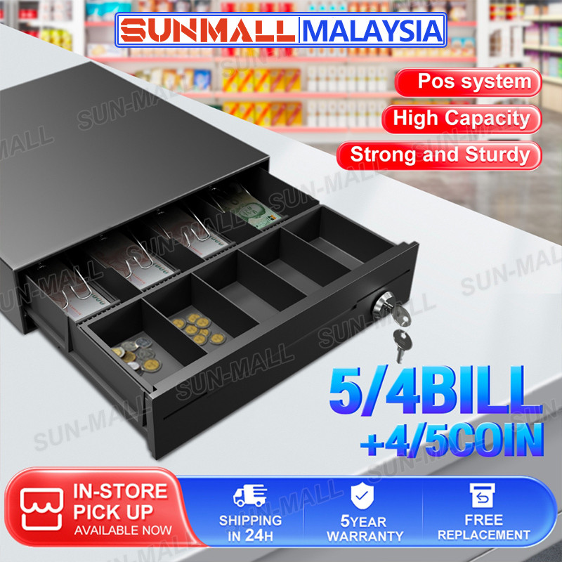 5 Compartment LARGE Duty Cash Drawer Box POS System Register RJ-11 Key ...