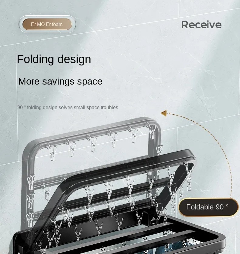 Folding Drying Rack, Perforation-Free Hanging Clothes Wall Bathroom ...