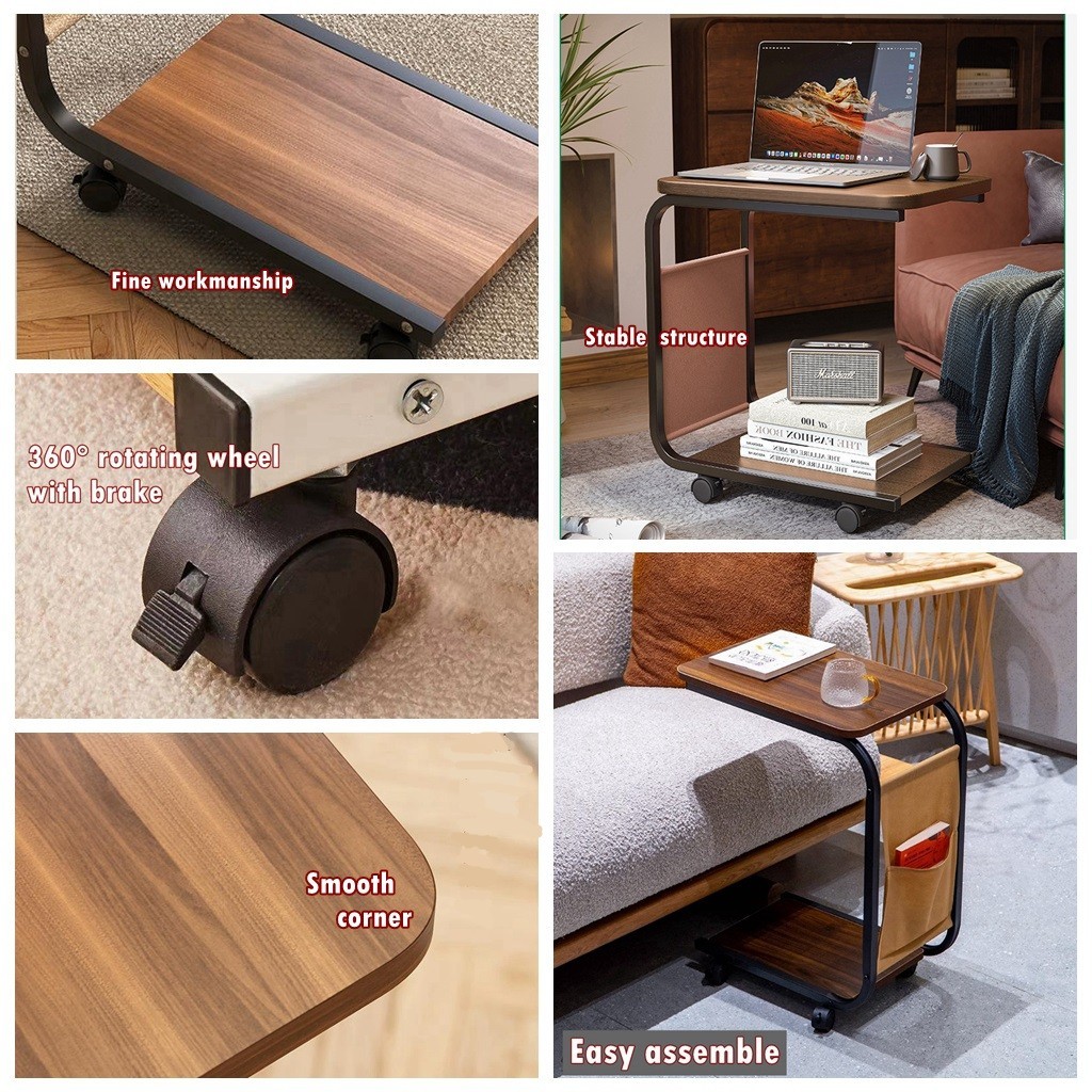 Wood Side Table Coffee Movable Side Table With Wheels Computer Table ...