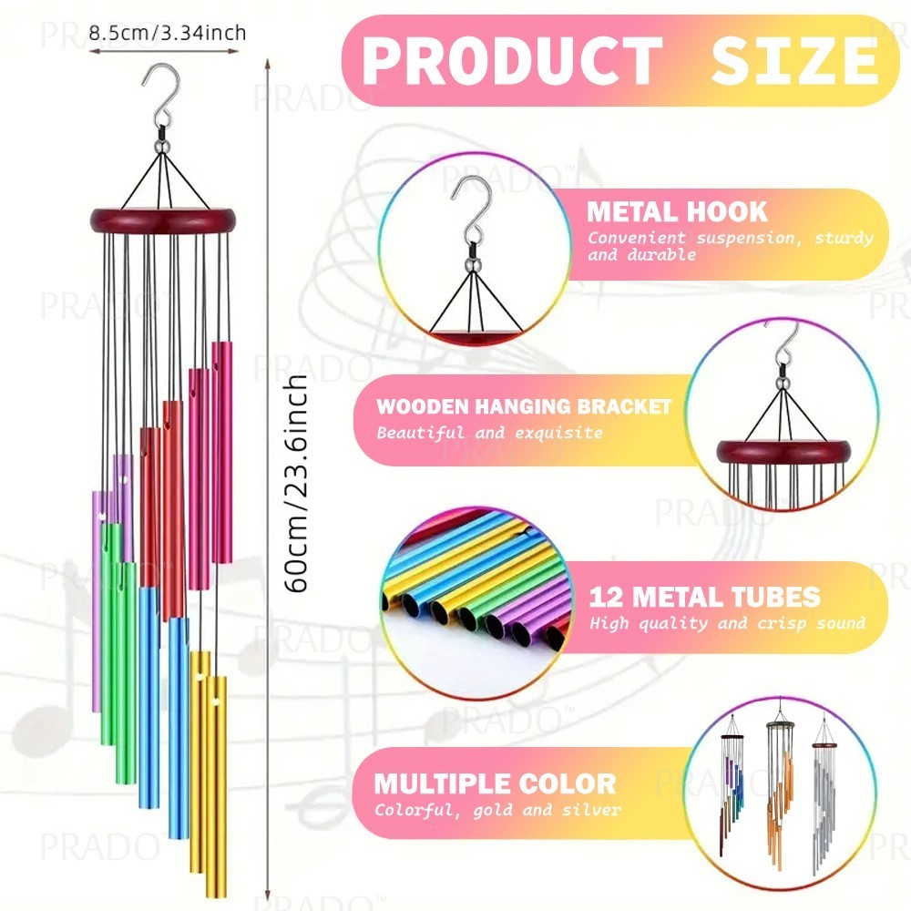 PRADO Walnut 6/12 Tubes Wind Chimes Outdoor Deco Hanging Home Balcony ...