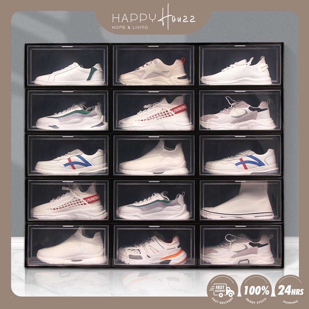HAHO Large Stackable Interlock Side Open Side View Shoe Box Storage ...