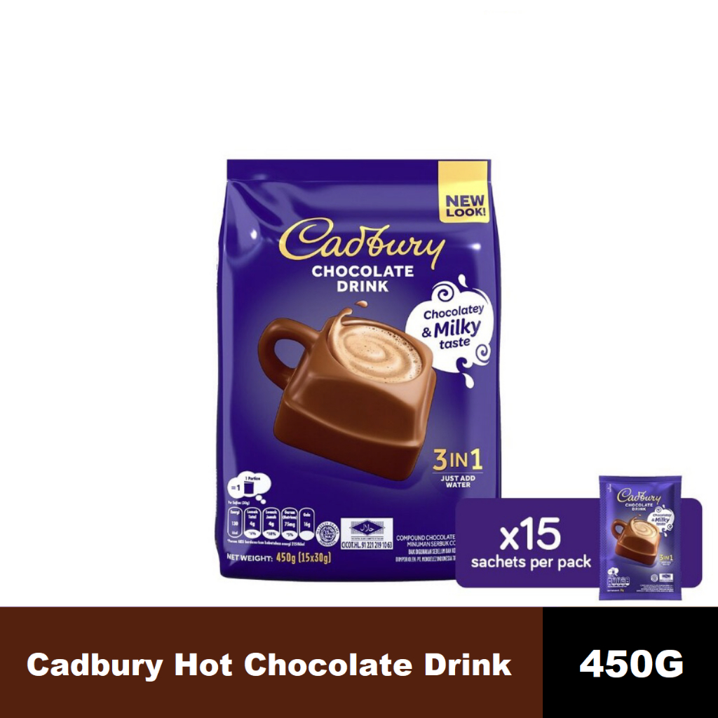 Cadbury Hot Chocolate Drink 3 in 1 Hot Coklat Powder Mix Drink (450g