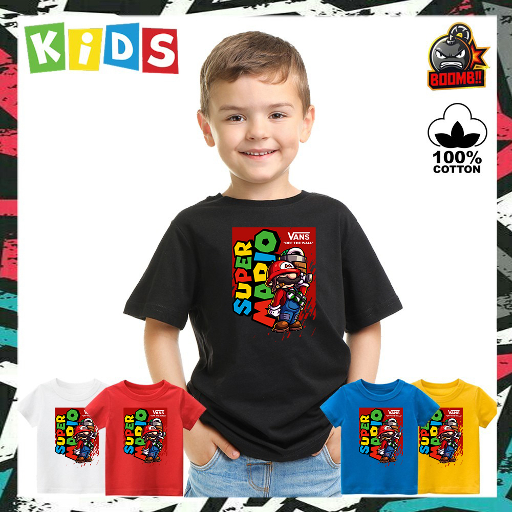 100 PREMIUM COTTON SUPER MARIO VANS 3 Cotton Tshirt T Shirt Tops Baju Kids Kid Children Kanak Unisex Boy Girl Lelaki Shopee Singapore