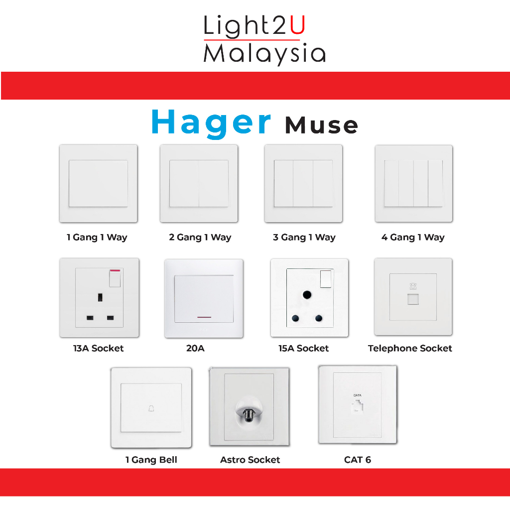 Hager Muse Full Series Switches & Socket Shopee Singapore