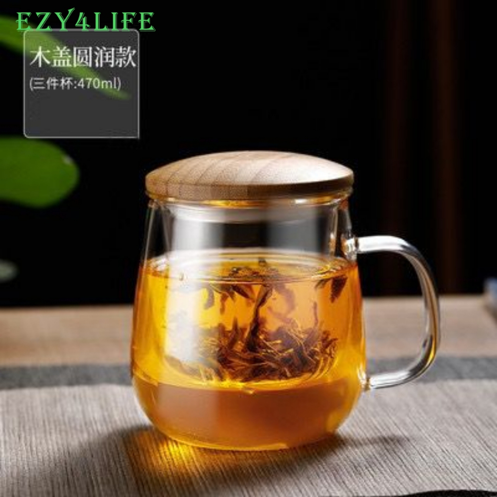 [EZY4LIFE]Cawan Teh Kaca dengan Penapis dan Penutup, Glass Tea Mugs ...