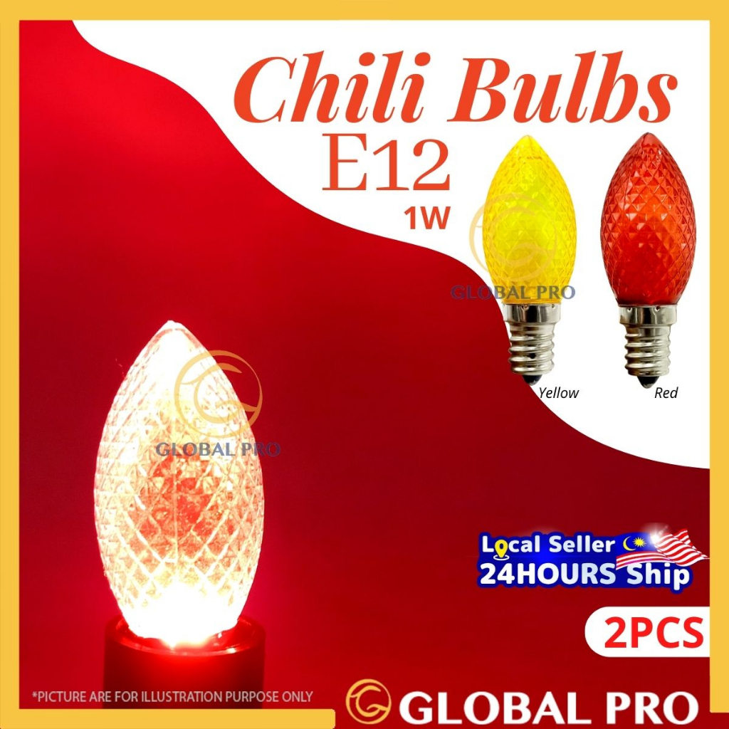 2PCS 1W Chili Bulb E12 Altar Lamp Candle Bulb Red Color Bulb 拜拜灯 神台灯泡 ...