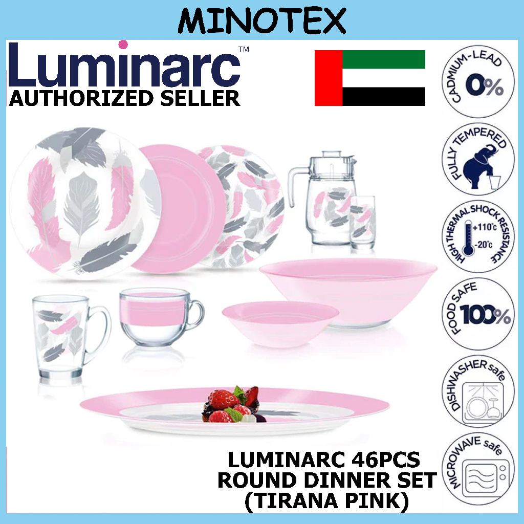 Luminarc Tirana Pink 46 Pcs Round Dinner Set Luminarc Dinner Set Set Pinggan Luminarc Pinggan Luminarc Set Luminarc