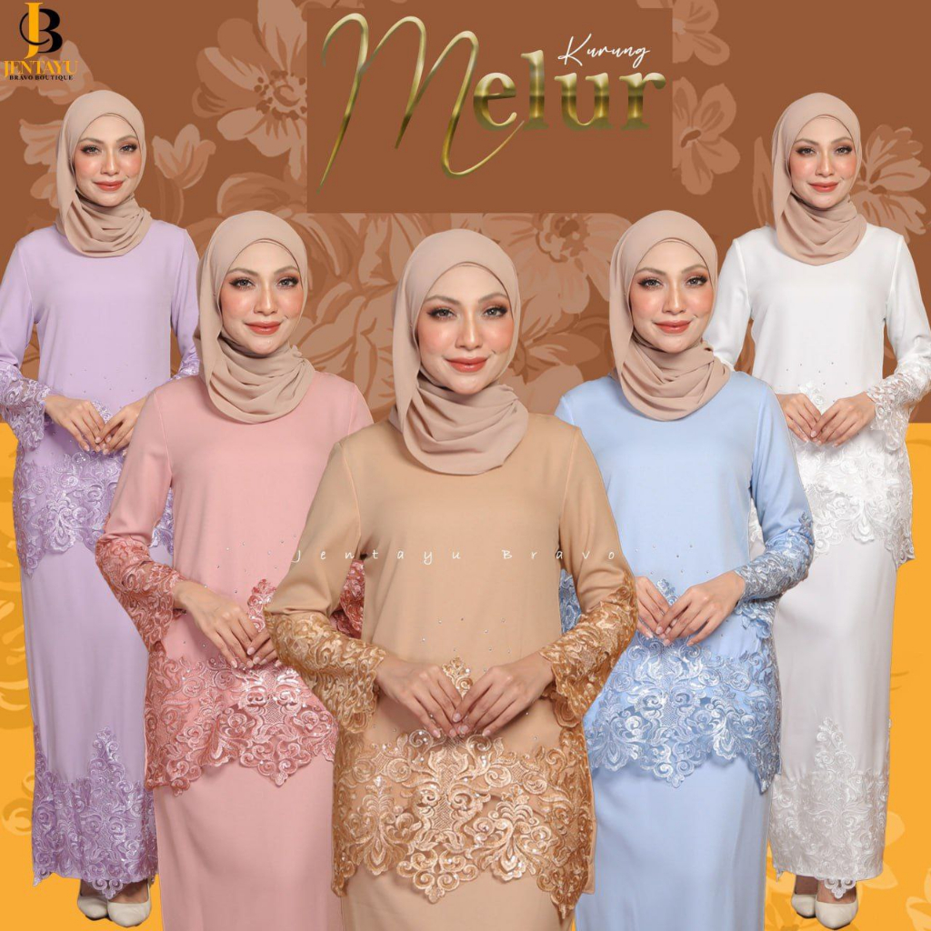 BAJU RAYA 2023 Mini Kurung Moss Crepe Lace MELUR (S to XL) | Shopee ...