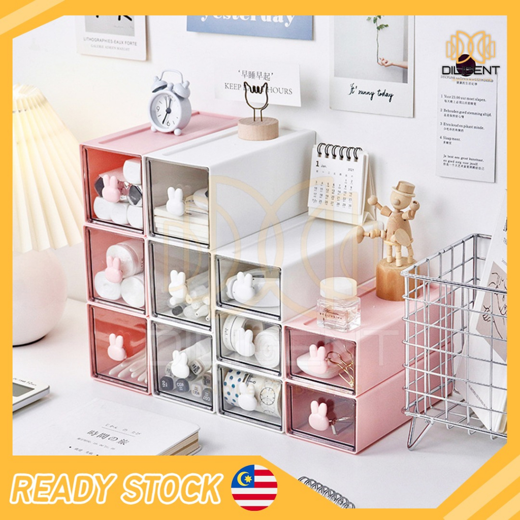 【D244】Kotak Penyimpanan Laci Gaya Kelinci Self DIY Stackable Drawer ...