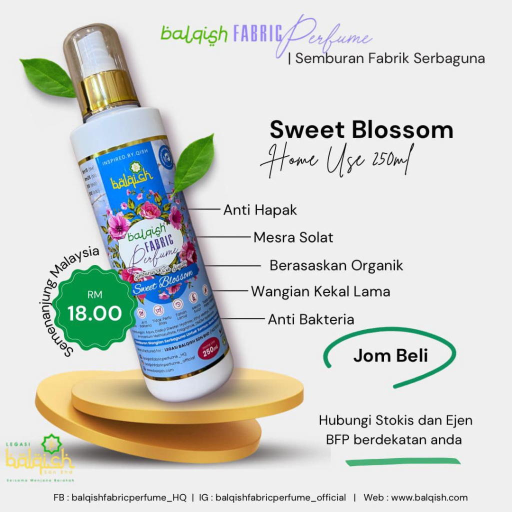 Balqish Fabric Perfume Spray Deodorizer Removes Odors Of Rotten Hapak