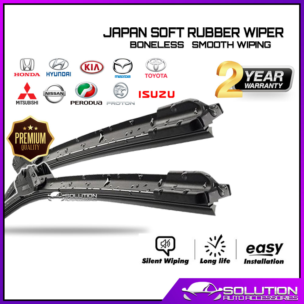 Japan Soft Rubber Wipers Car Wiper Blade Boneless Mitsubishi Kia Perodua Nissan Suzuki Honda Mazda Toyota Proton Hyundai