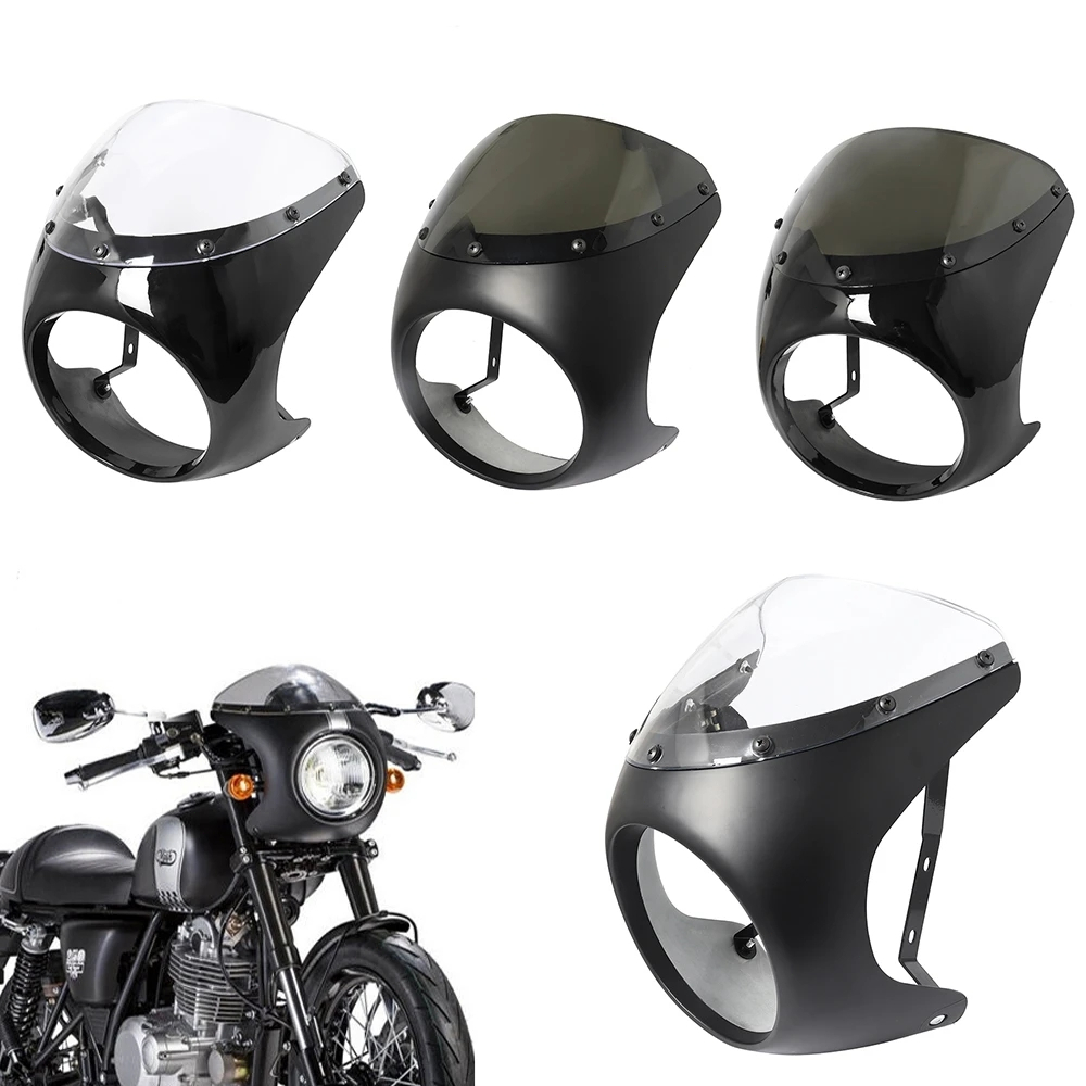 Motorcycle 7 inch Headlight Detachable Fairing Mounting Kit & Retro Cafe Racer Drag Windshield
