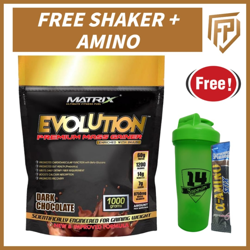 Matrix Evolution Mass Gainer 1Kg (Free Shaker + Amino Stix)Mass Gainer ...