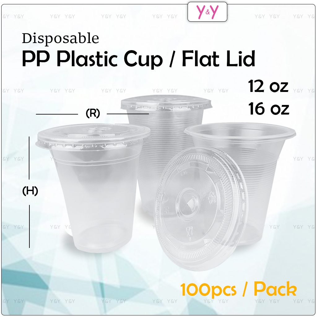 100pcs Disposable PP Plastic Cup 12Oz, 16Oz / Cawan Plastik Pakai Buang ...