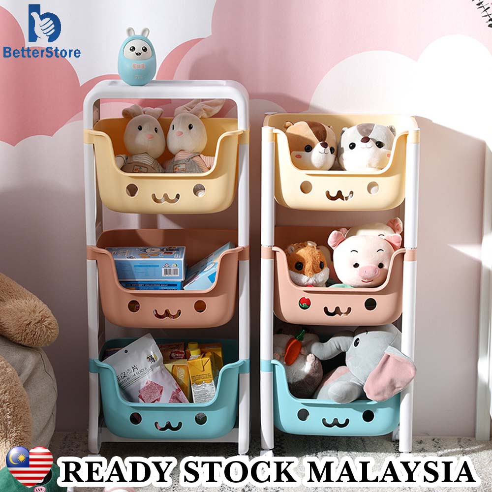 BS Children's Rack 3/4 Tiers Kid Toy Storage Rack Trolley Organizer ...