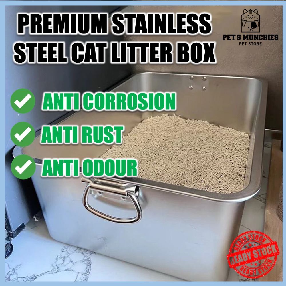 Premium Stainless Steel Jumbo Cat Litter Box Extra Big Used Najis Cat Toilet Cat Boxes Cat