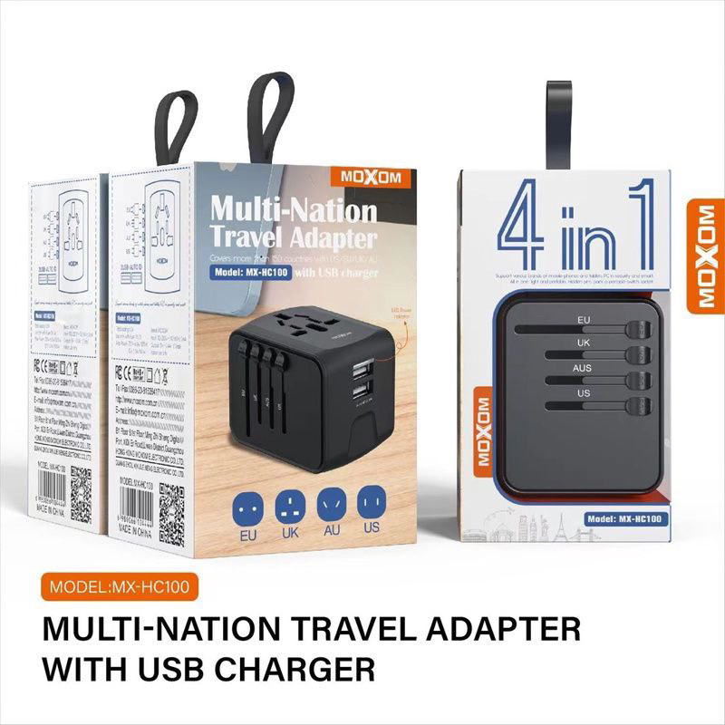 MOXOM 4 IN 1 MULTI-NATION TRAVEL ADAPTER MX-HC100 100-250V 50/60Hz 250V ...