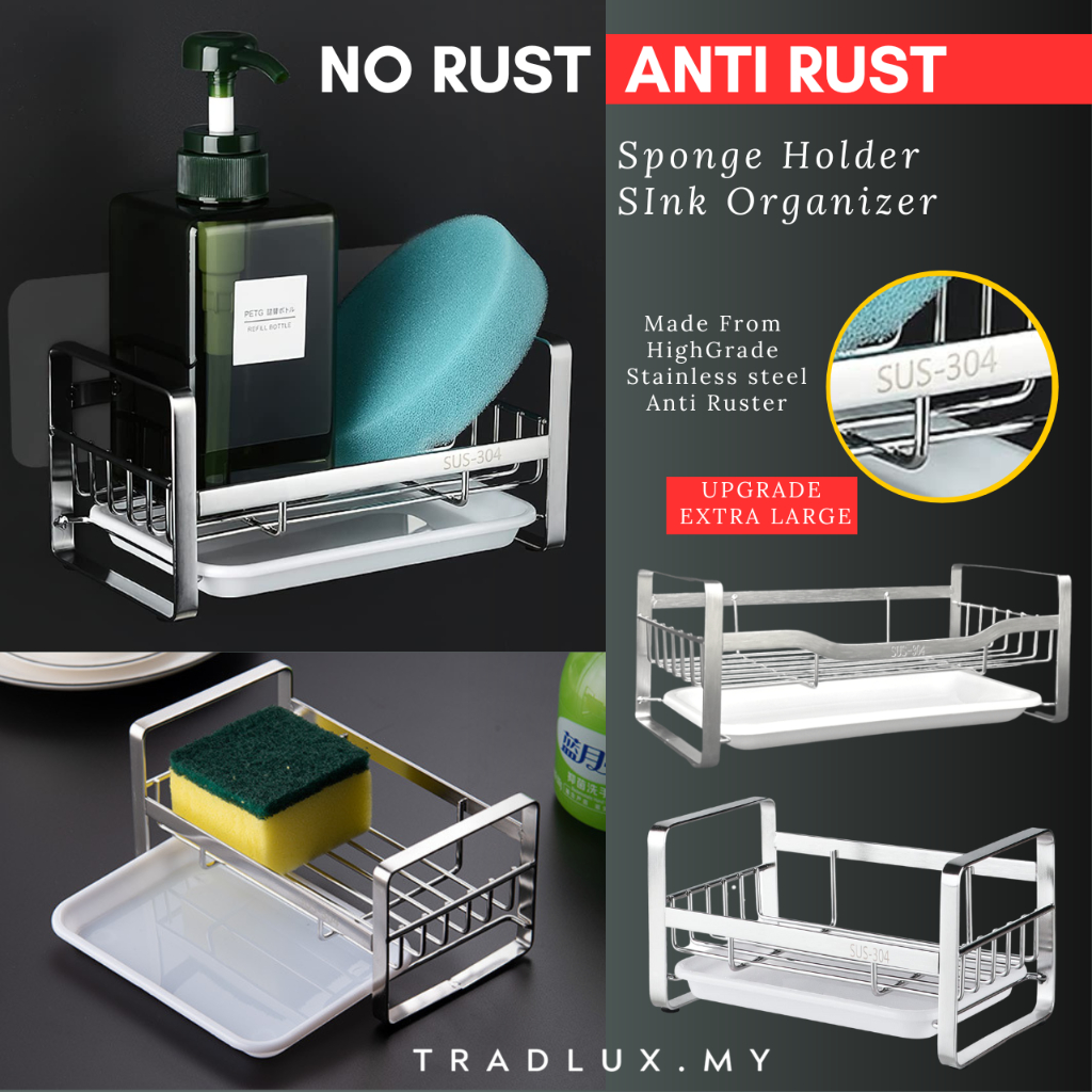 Tradlux Sponge Rack Kitchen Dish Rack 304 Stainless Steel Sink Dish ...