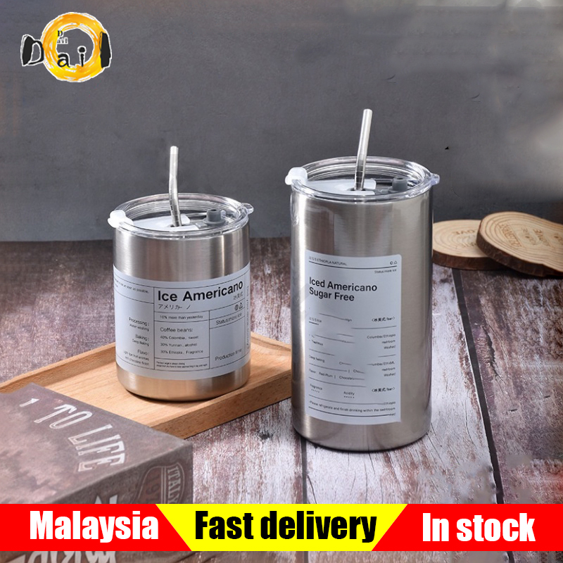 350/600ml Tumbler with Straw Coffee Mug Thermos Stainless Steel Cup Ice