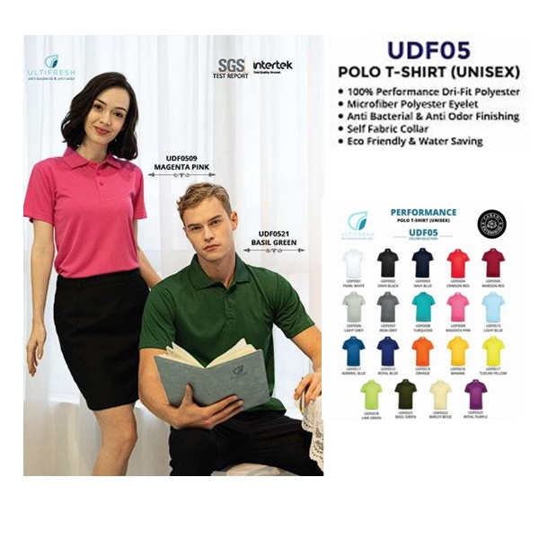 Unisex Short Sleeve T-Shirt Polo Polyester UDF05A ULTIFRESH Anti-Odor ...