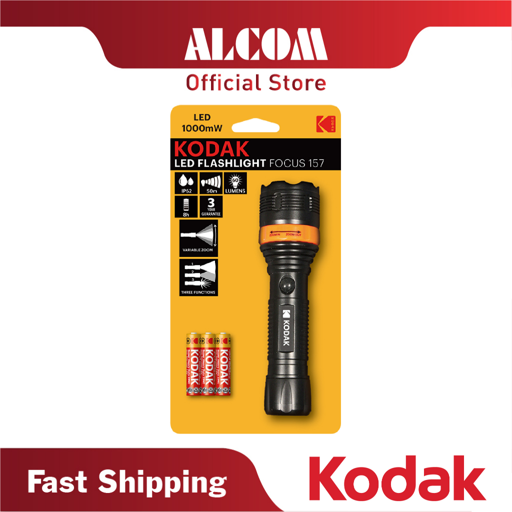 KODAK LED Flashlight Focus 157 with 3 Flash Light & Variable Zoom ...