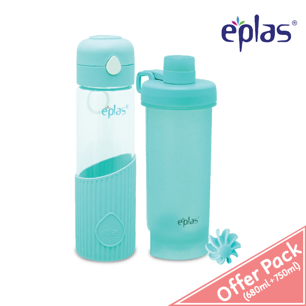 EPLAS OFFER PACK 2 In 1 680+750ml Glass Water Bottle & Shaker Set,Water ...