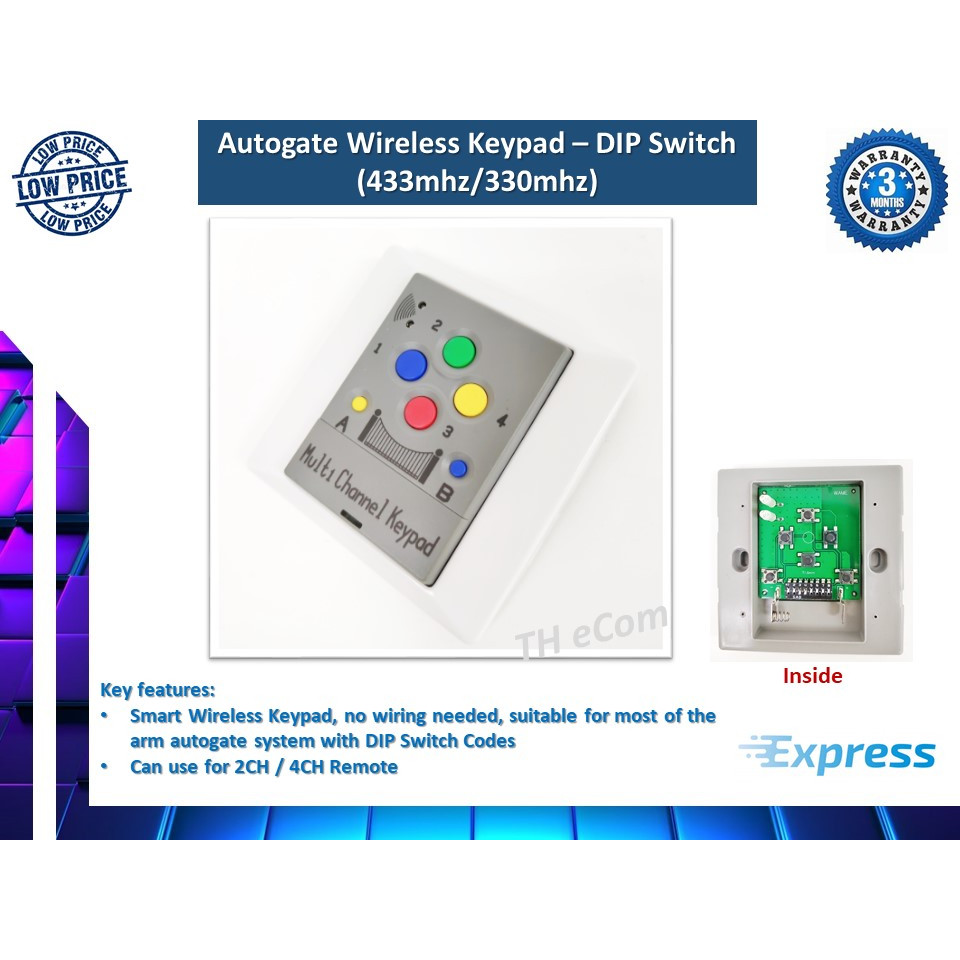 Autogate Wireless Keypad (DIP Switch Type) for 4 Channel / 2 Channel ...