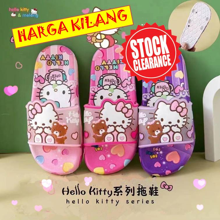 S002a】Children's Rubber Hello Kitty Slippers Summer Girls Baby Cute Kids  Shoes Anti-slip Sandals Slippers Girl Fashion