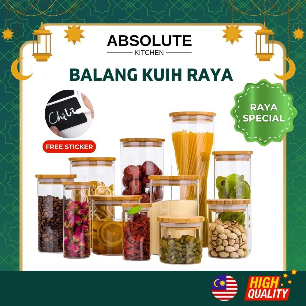 Balang Kuih Raya Kaca Round Glass Jar For Spices Glass Transparent