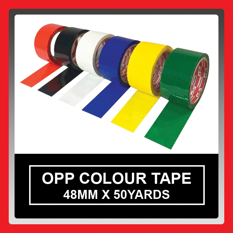 HIJAU MERAH M-ONE Opp Tape Color 50mic x 48mm x 50yards Red Black White ...