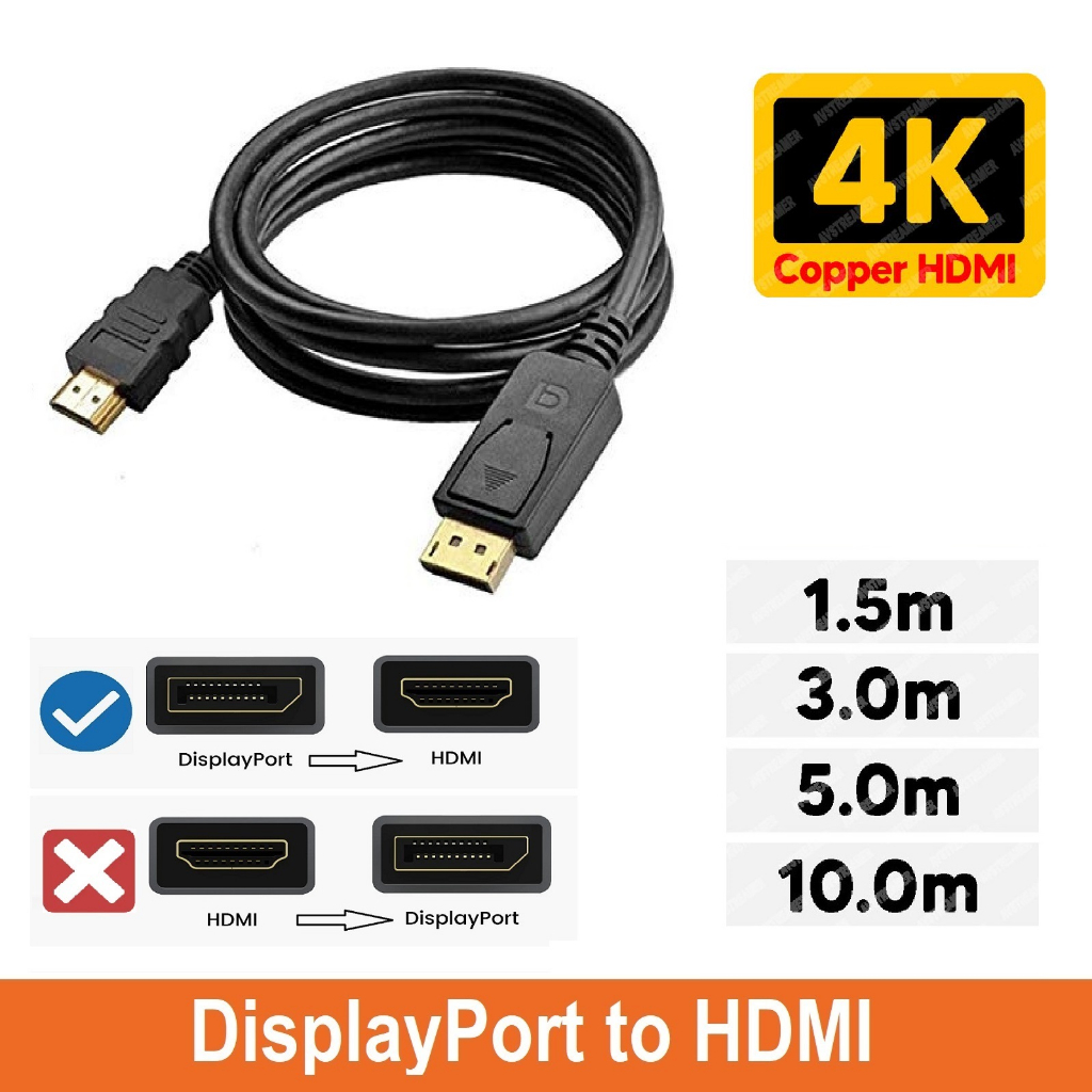 Display Port to HDMI cable, DP to HDMI cable (1.8m/3m/5m/10m) Shopee Singapore