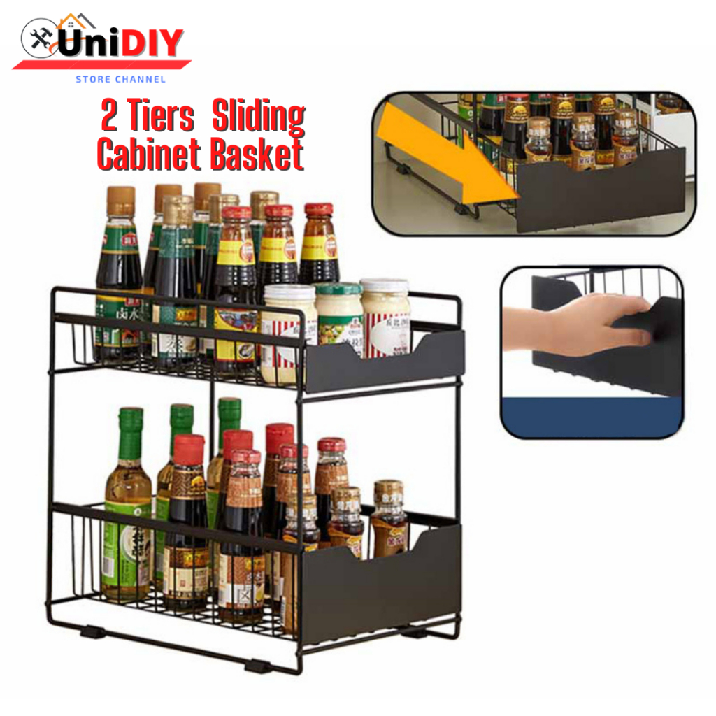 Unidi 2Tier Kitchen Sliding Cabinet Basket Rack Pull Out Organizer ...