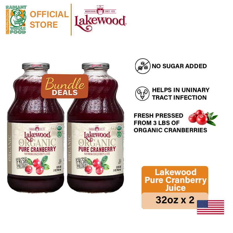 [Twin Pack] Lakewood Organic Pure Cranberry Juices 32oz x 2 Bottles