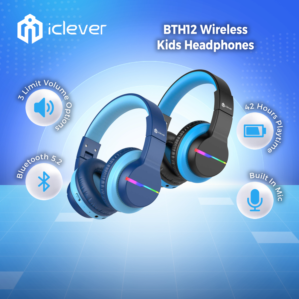 iClever BTH12 Kids Headphones Colorful LED Lights Kids Wireless Headphones with 74 85 94dB Volume Limited Over Ear Shopee Singapore