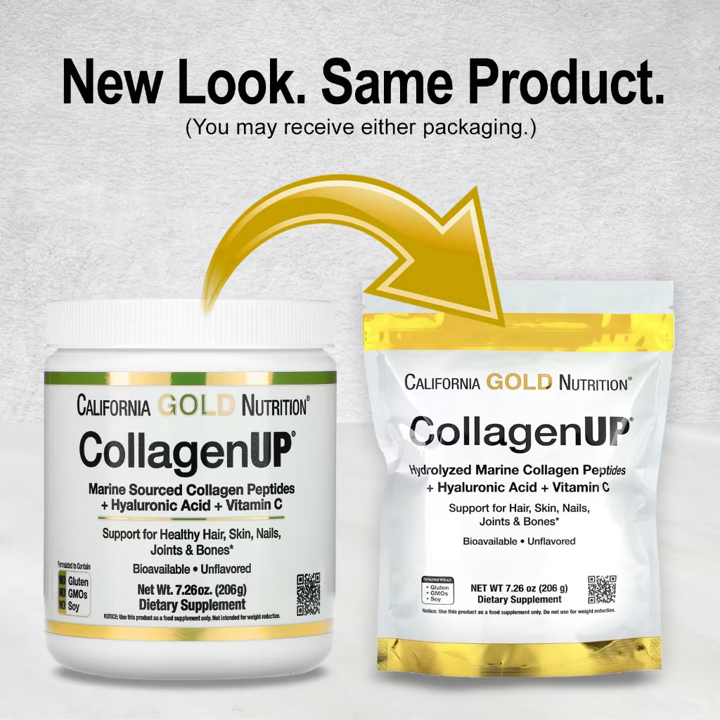 California Gold Collagen UP 5000, Marine Collagen Peptides, Hyaluronic ...