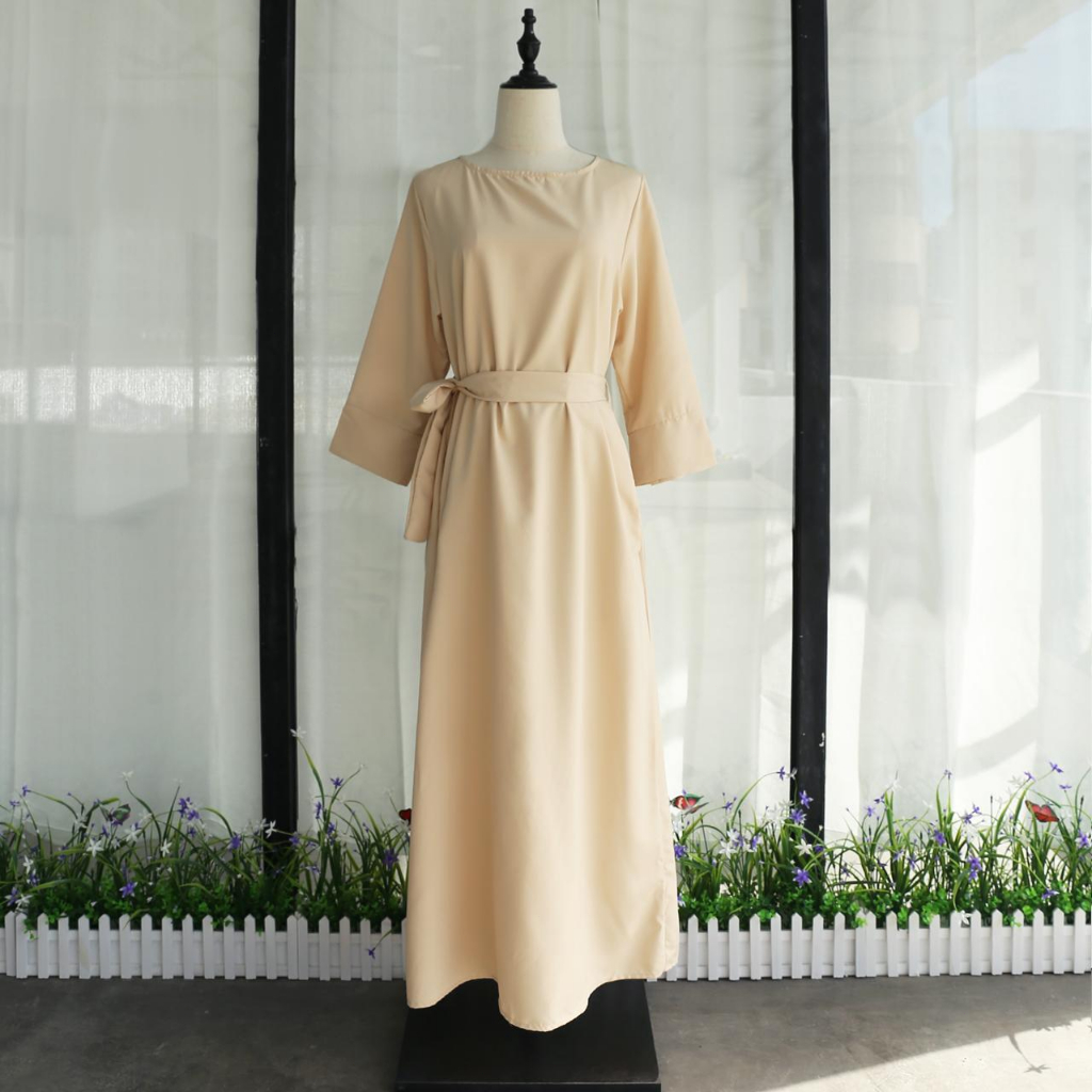 Women Round Neck Retro Dress Cantik Loose Plus Size Solid Color Long Sleeve Long Dress Fashion Casual Maxi Dress Shopee Singapore