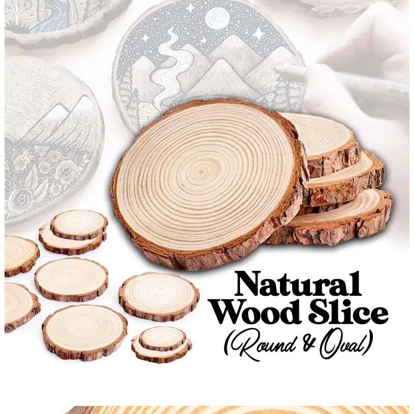 Natural Wood Slices with Bark, Sanded Ellipse Tree Slice for Arts