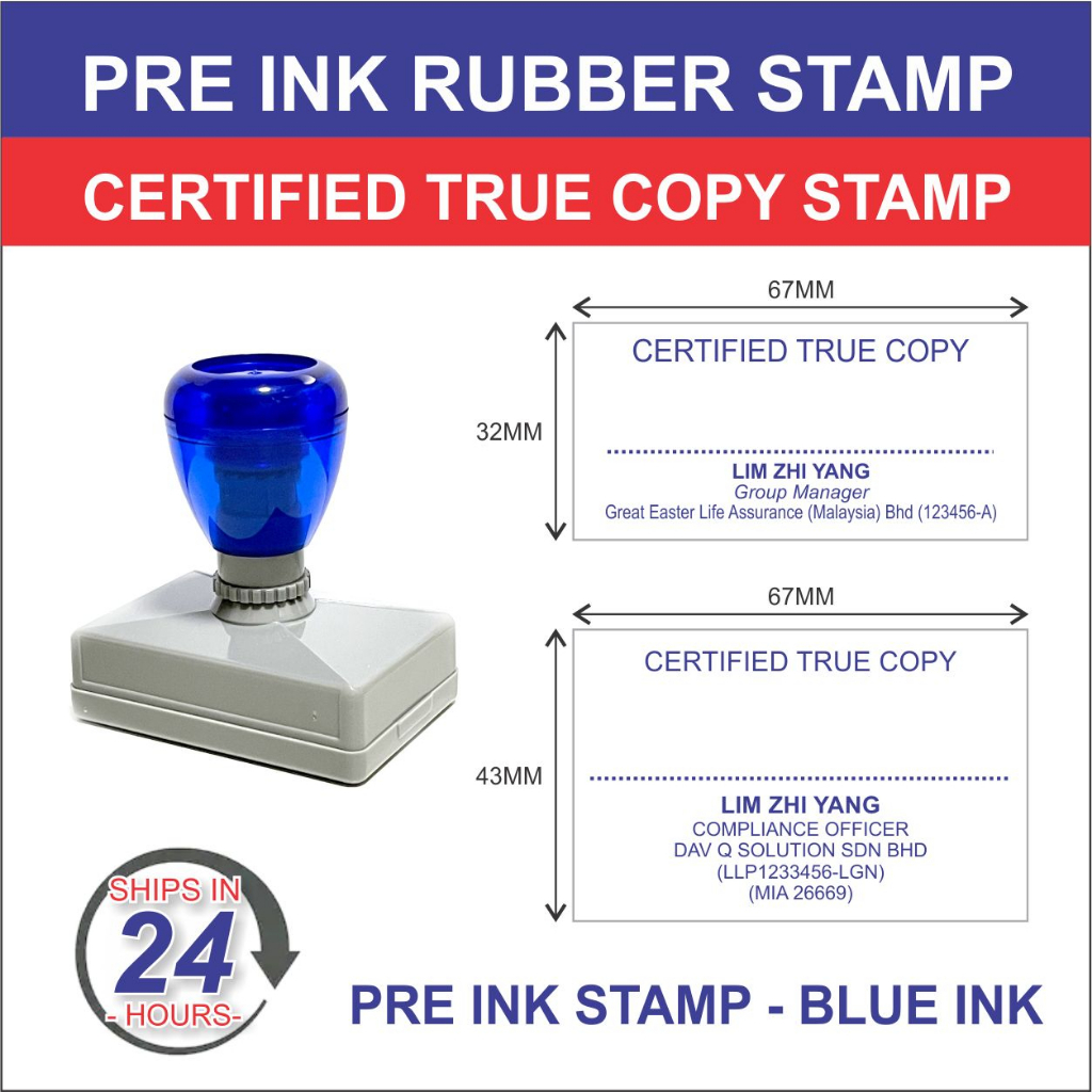 Rubber Stamp / Self Ink Rubber Stamp / Pre Ink Rubber Stamp / CERTIFIED