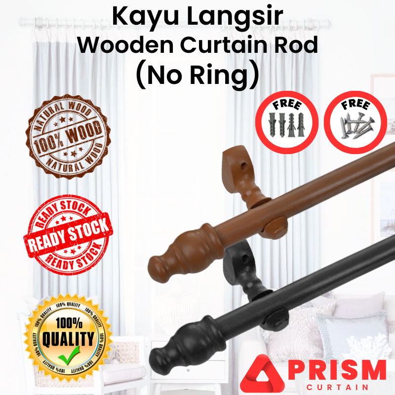 KAYU Wood Curtain Rod (No Ring) Wooden Curtain Rod 28mm Wood Curtain ...