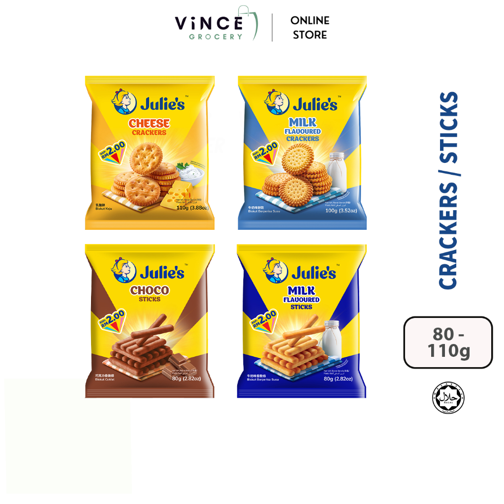 JULIE'S Milk Flavoured / Cheese Crackers Milk Flavoured / Choco Sticks ...