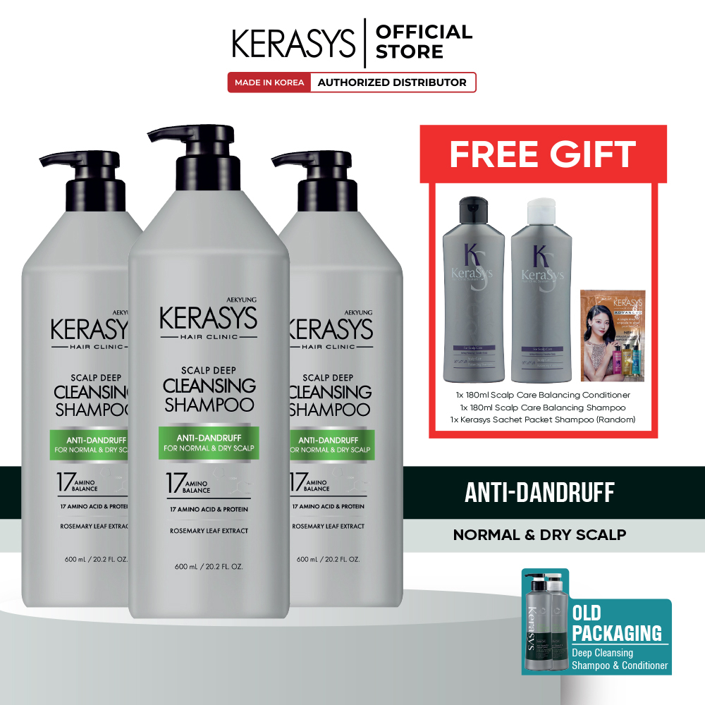 Kerasys Scalp Care Deep Cleansing Shampoo & Conditioner 3x600mL (Free ...